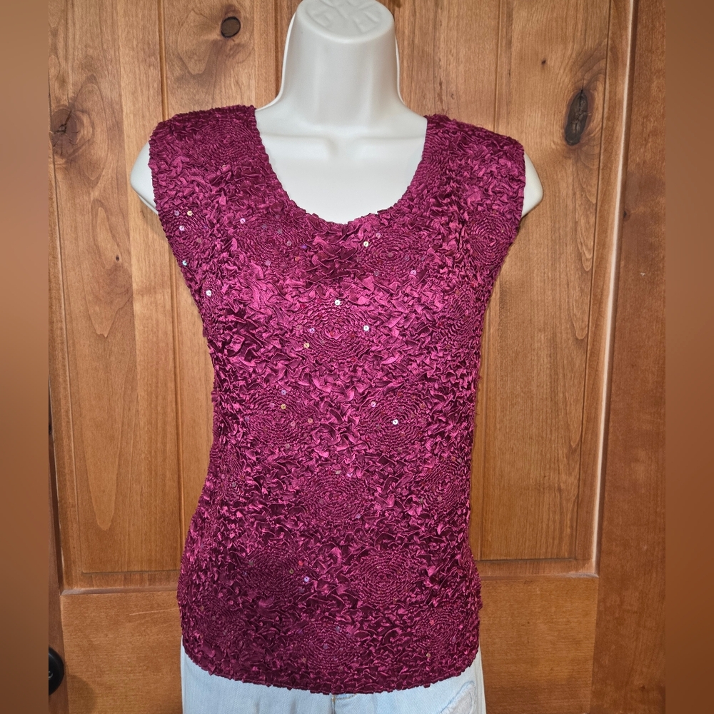 Carole Little Textured Sleeveless Top - Rich Burgundy